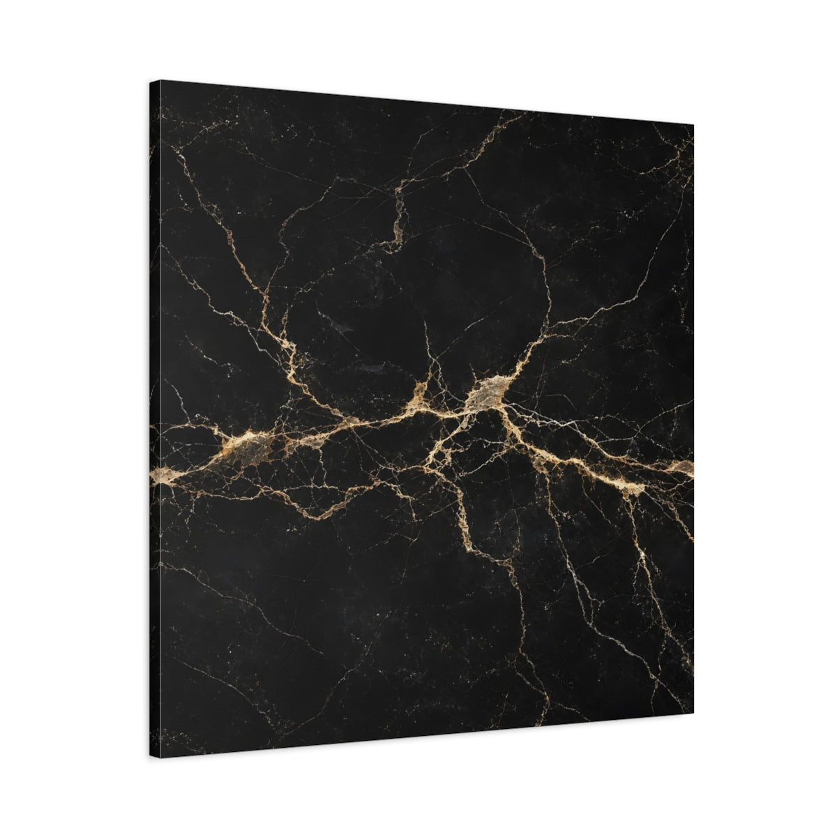 Main Mockup. Abstract Black Marble Black Gold shown as stretched canvas wall art