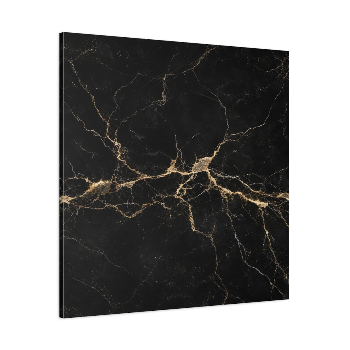 Side Mockup 1. Abstract Black Marble Black Gold shown as stretched canvas wall art