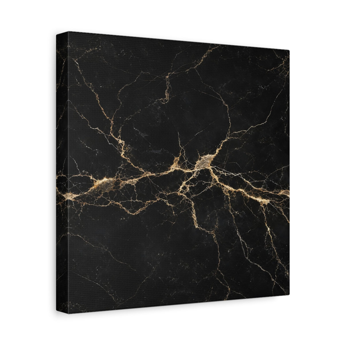 Side Mockup 8. Abstract Black Marble Black Gold shown as stretched canvas wall art