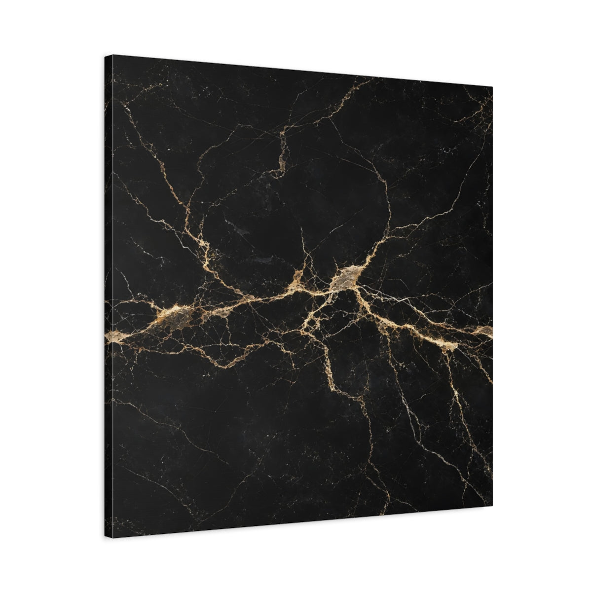 Side Mockup 3. Abstract Black Marble Black Gold shown as stretched canvas wall art