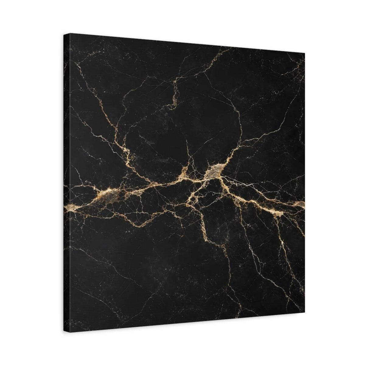 Side Mockup 4. Abstract Black Marble Black Gold shown as stretched canvas wall art