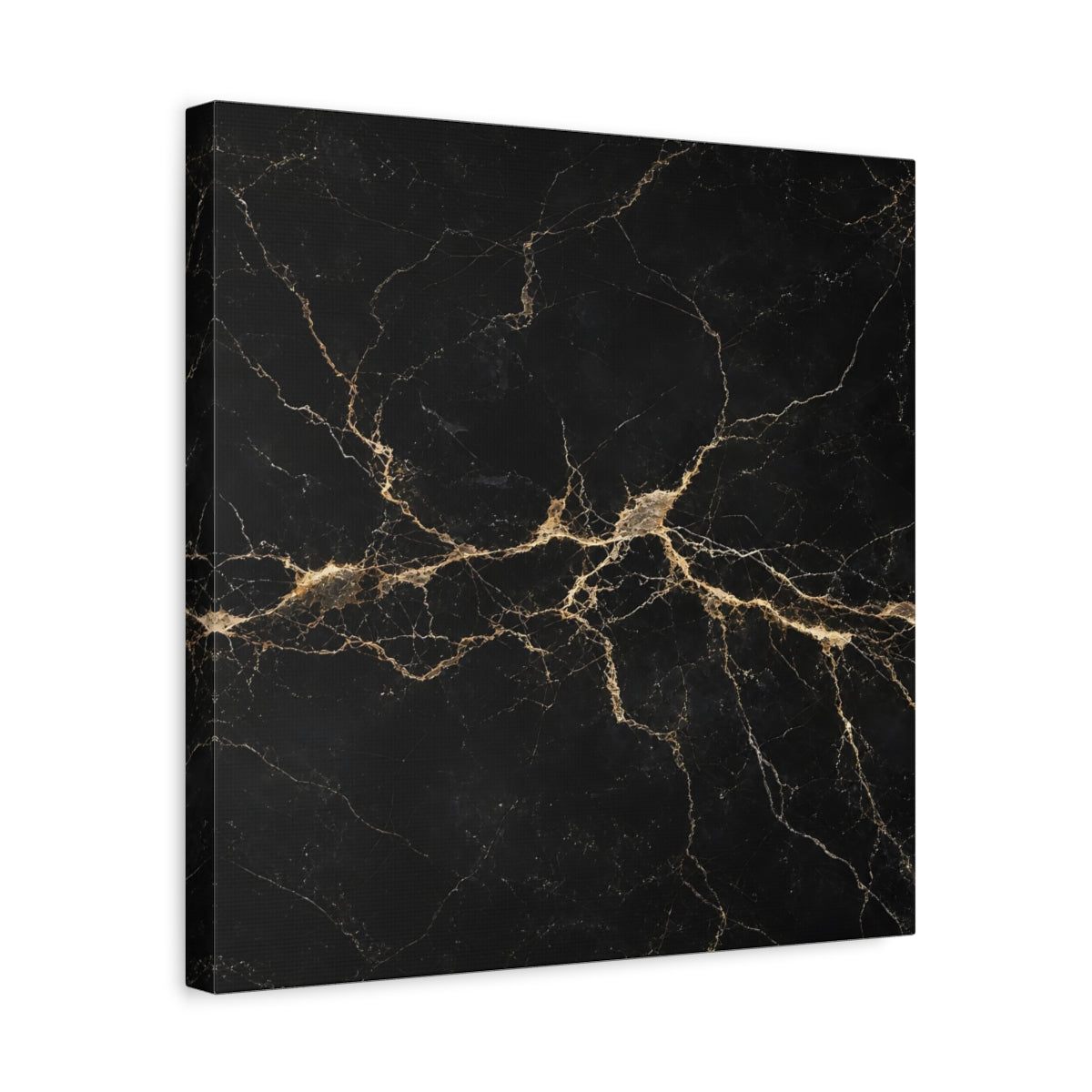 Side Mockup 6. Abstract Black Marble Black Gold shown as stretched canvas wall art