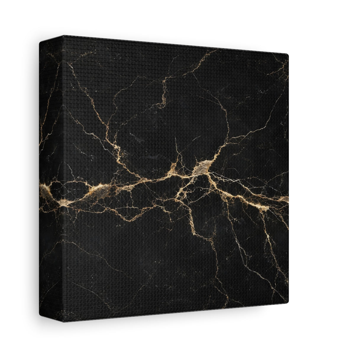 Side Mockup 2. Abstract Black Marble Black Gold shown as stretched canvas wall art