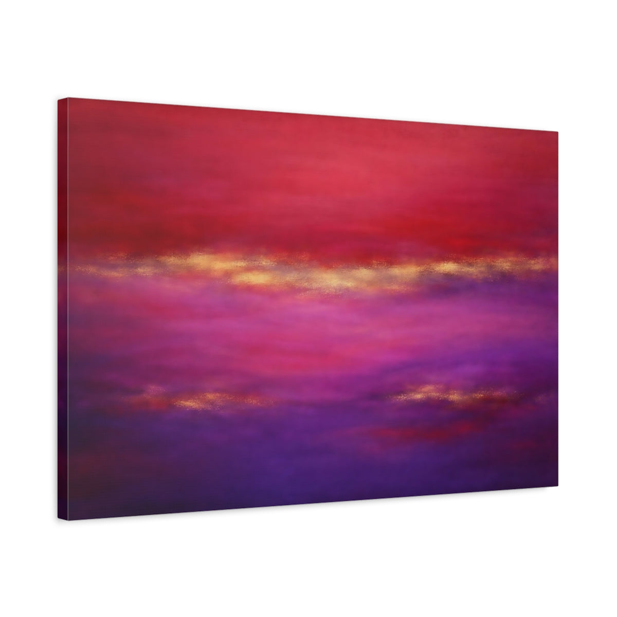 Side Mockup 2. Abstract Abstract Blend Red Purple Gold shown as stretched canvas wall art