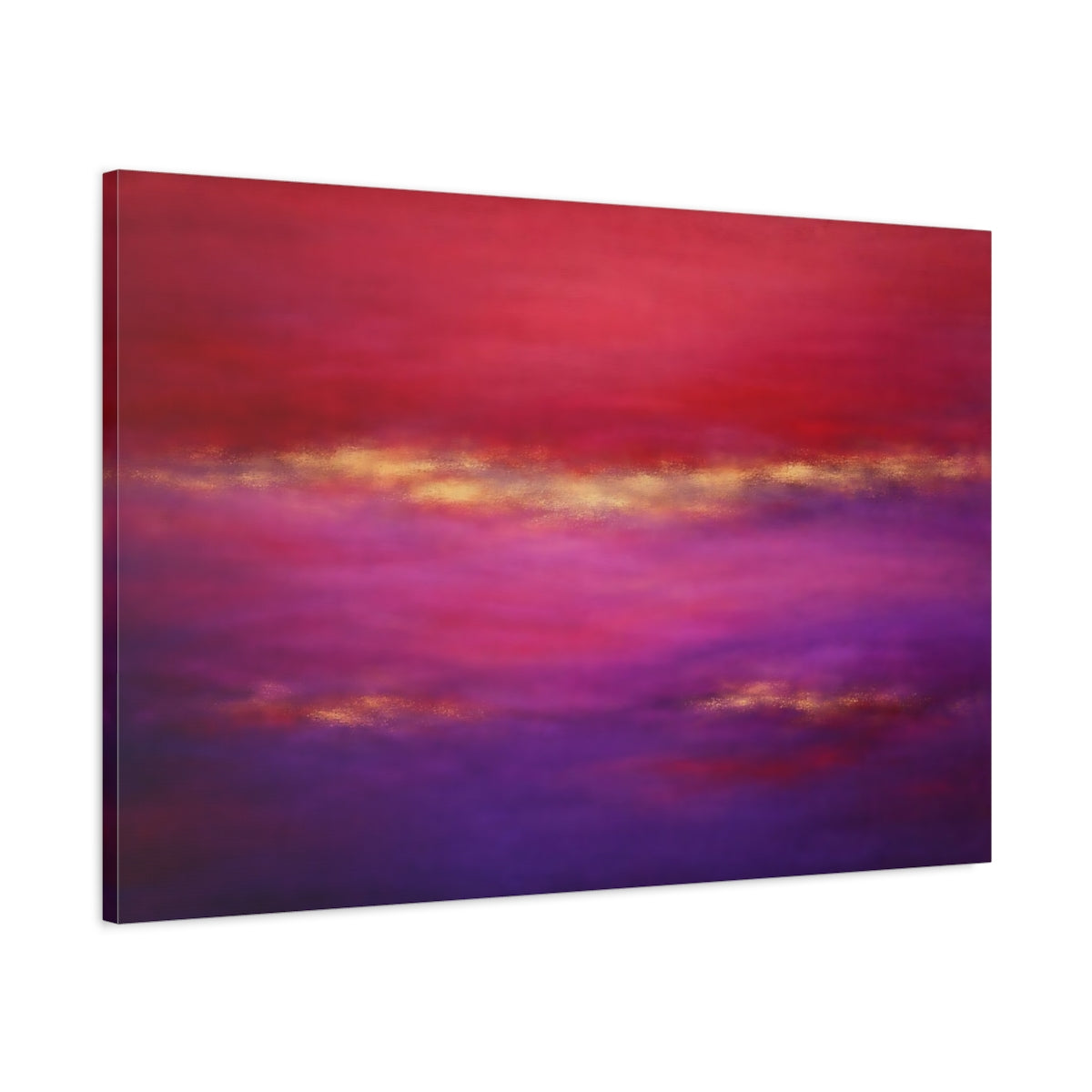 Side Mockup 1. Abstract Abstract Blend Red Purple Gold shown as stretched canvas wall art
