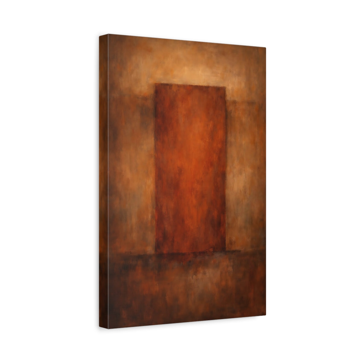 Side Mockup 4. Abstract Abstract Block Brown And Rust shown as stretched canvas wall art