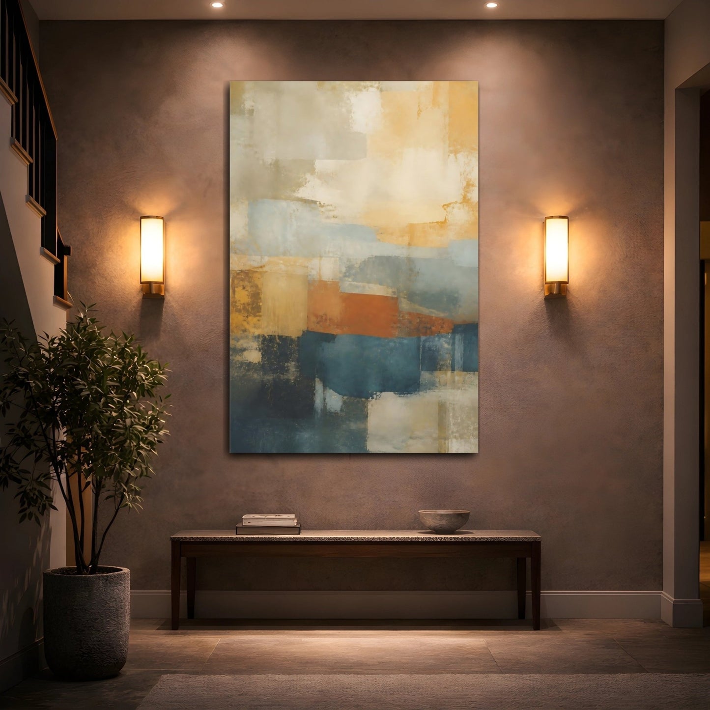 Abstract Blocks Earthy Colors Canvas Print – Living Room, Large Wall - YesArtYes