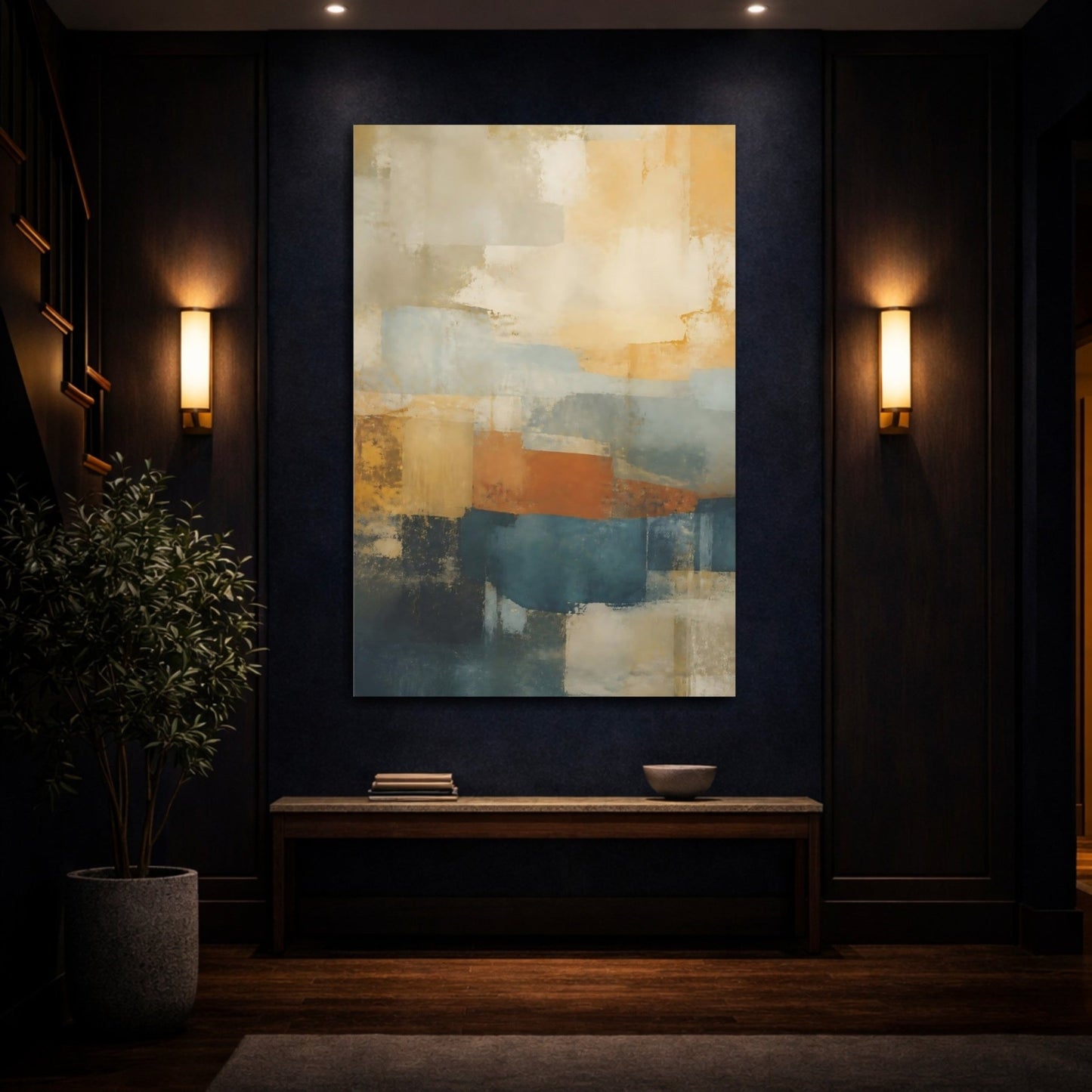 Abstract Blocks Earthy Colors Canvas Print – Living Room, Large Wall - YesArtYes