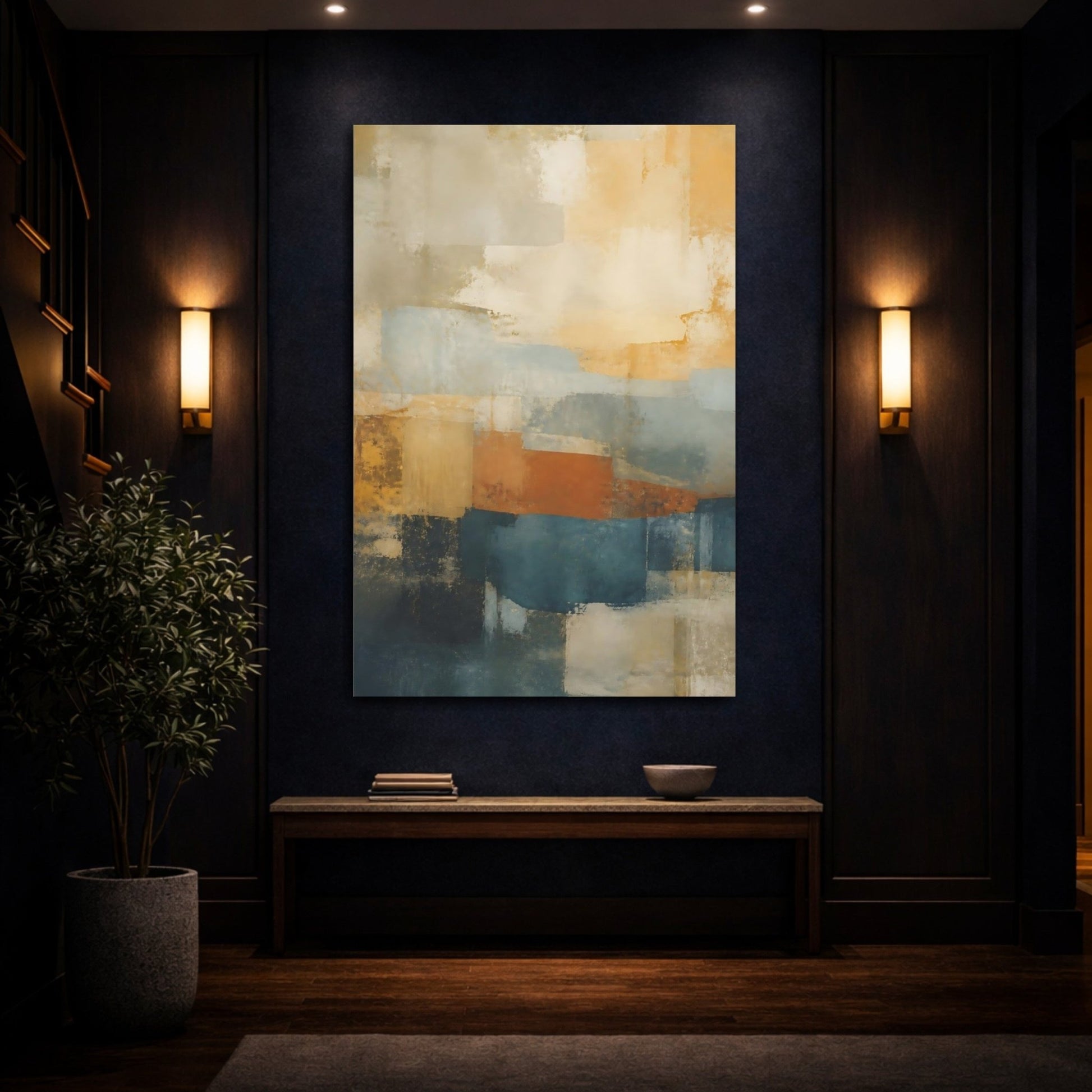 Abstract Blocks Earthy Colors Canvas Print – Living Room, Large Wall - YesArtYes