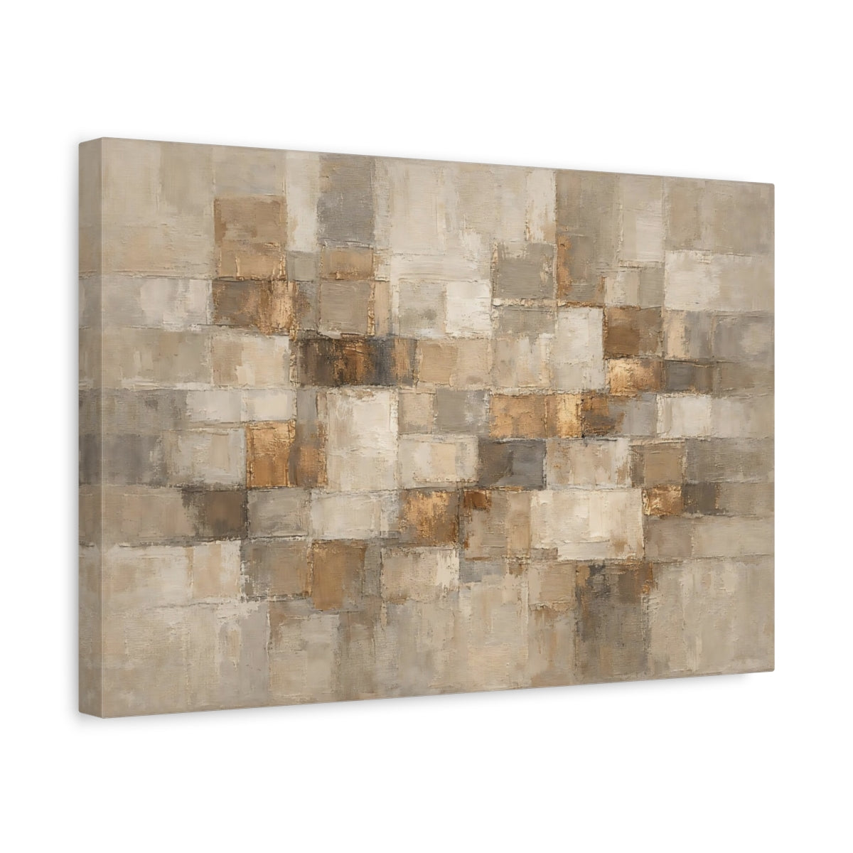 Side Mockup 4. Abstract Abstract Blocks Gold And Neutral shown as stretched canvas wall art