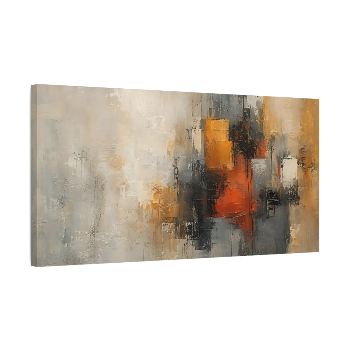 Side Mockup 1. Abstract Abstract Blocks Abstract Gray Orange shown as stretched canvas wall art