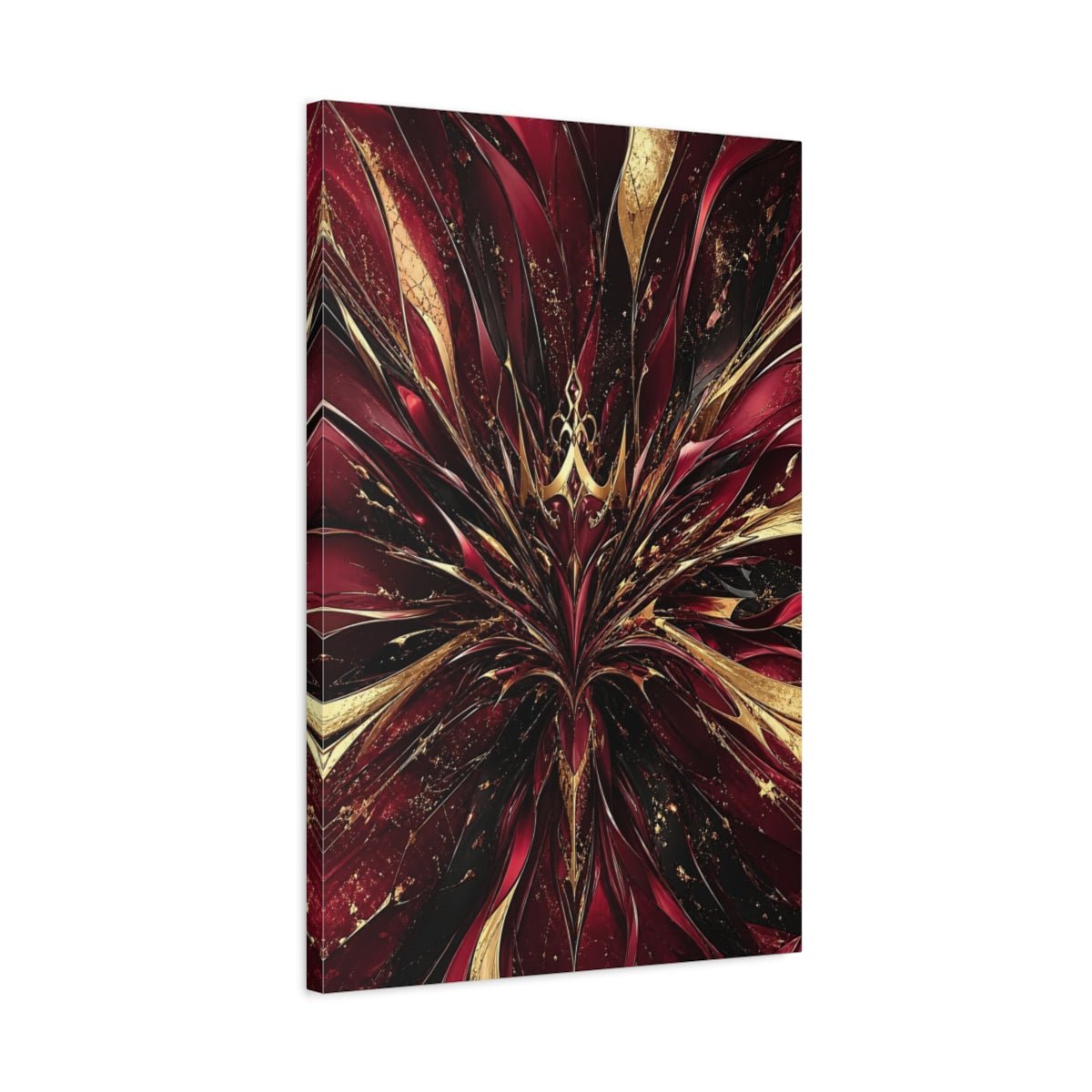 Abstract Bloom Crimson Gold Canvas Print – Living Room, Large Wall - YesArtYes