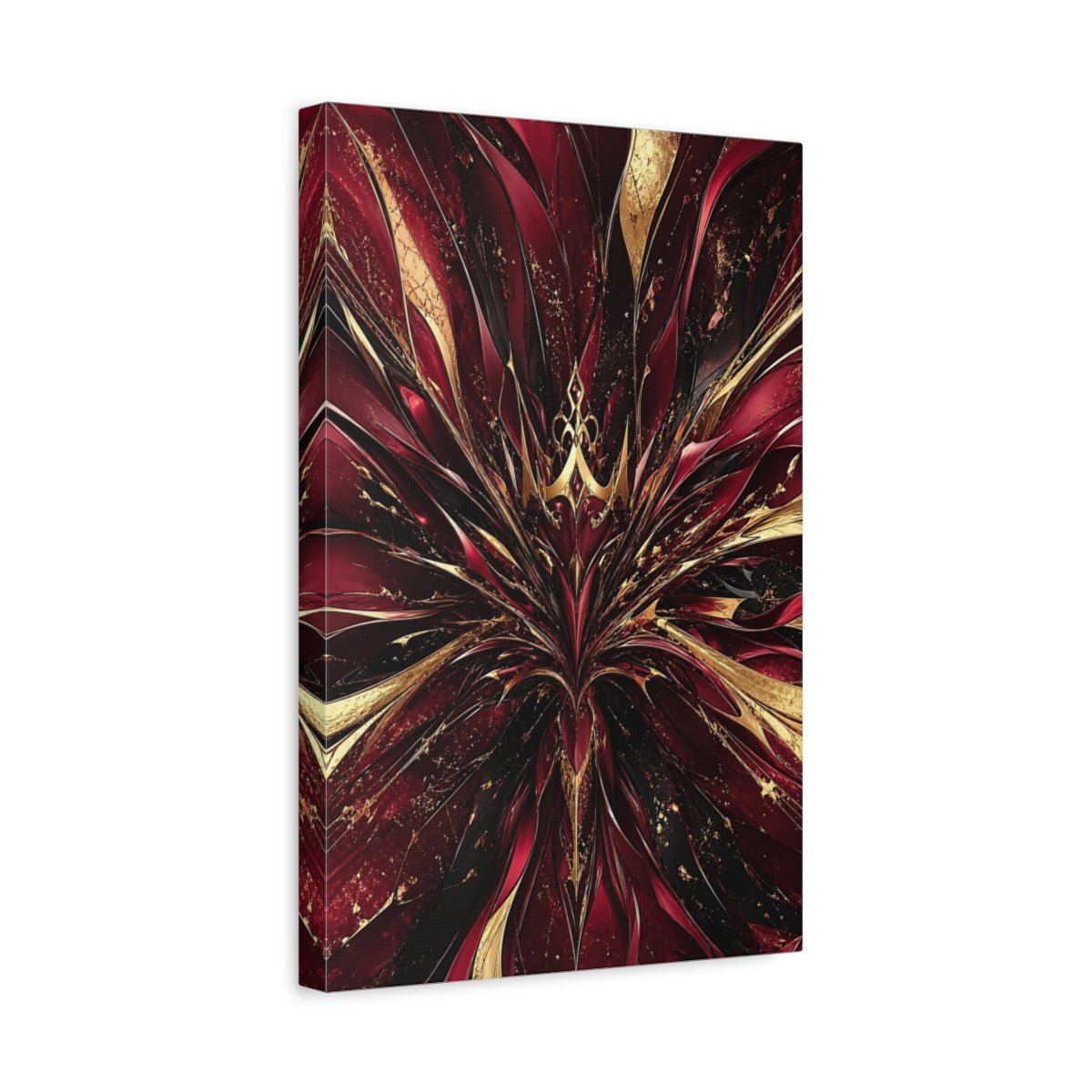 Abstract Bloom Crimson Gold Canvas Print – Living Room, Large Wall - YesArtYes
