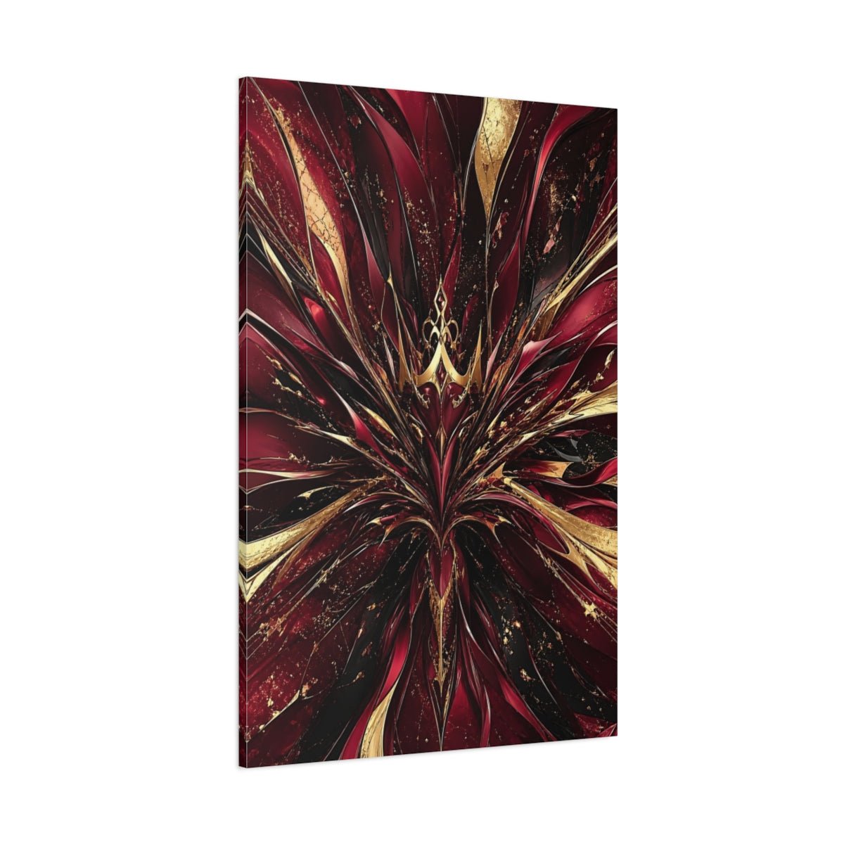Abstract Bloom Crimson Gold Canvas Print – Living Room, Large Wall - YesArtYes