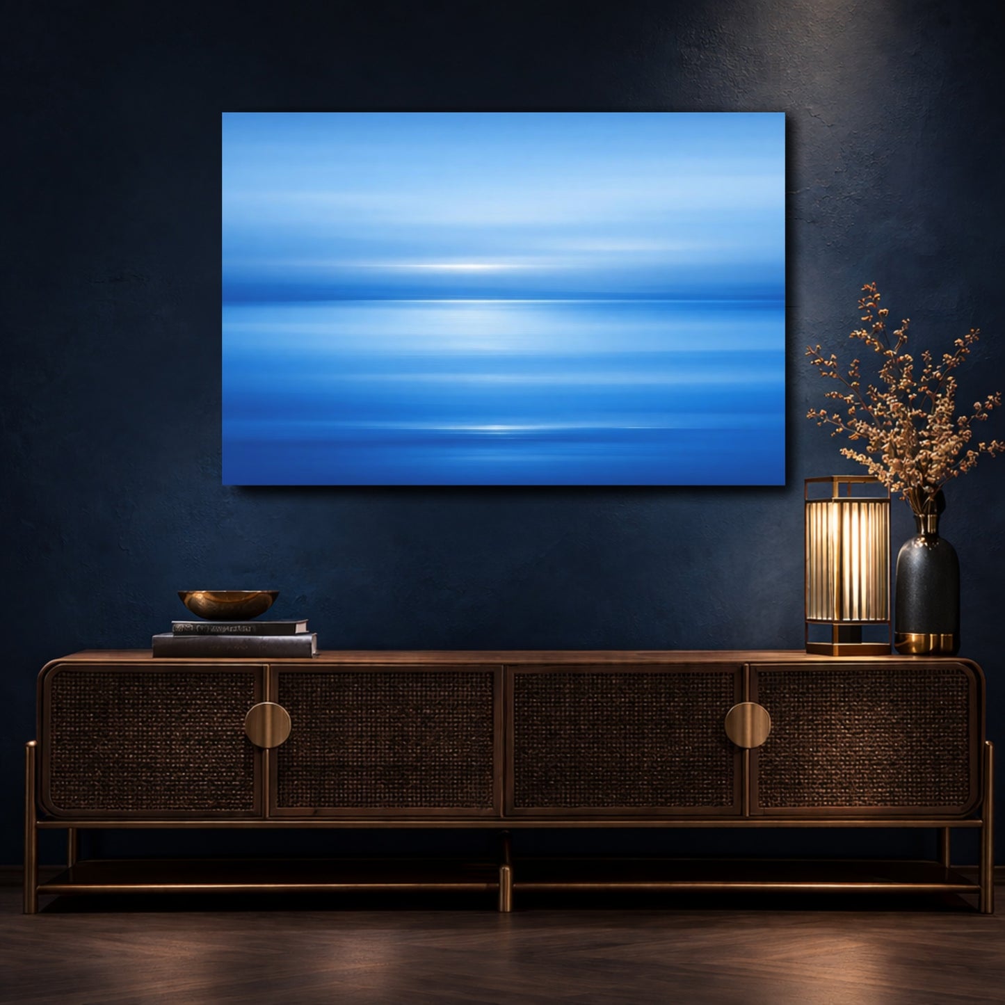 Mockup 4. Abstract Blue Abstraction Blue Gradient shown as stretched canvas wall art
