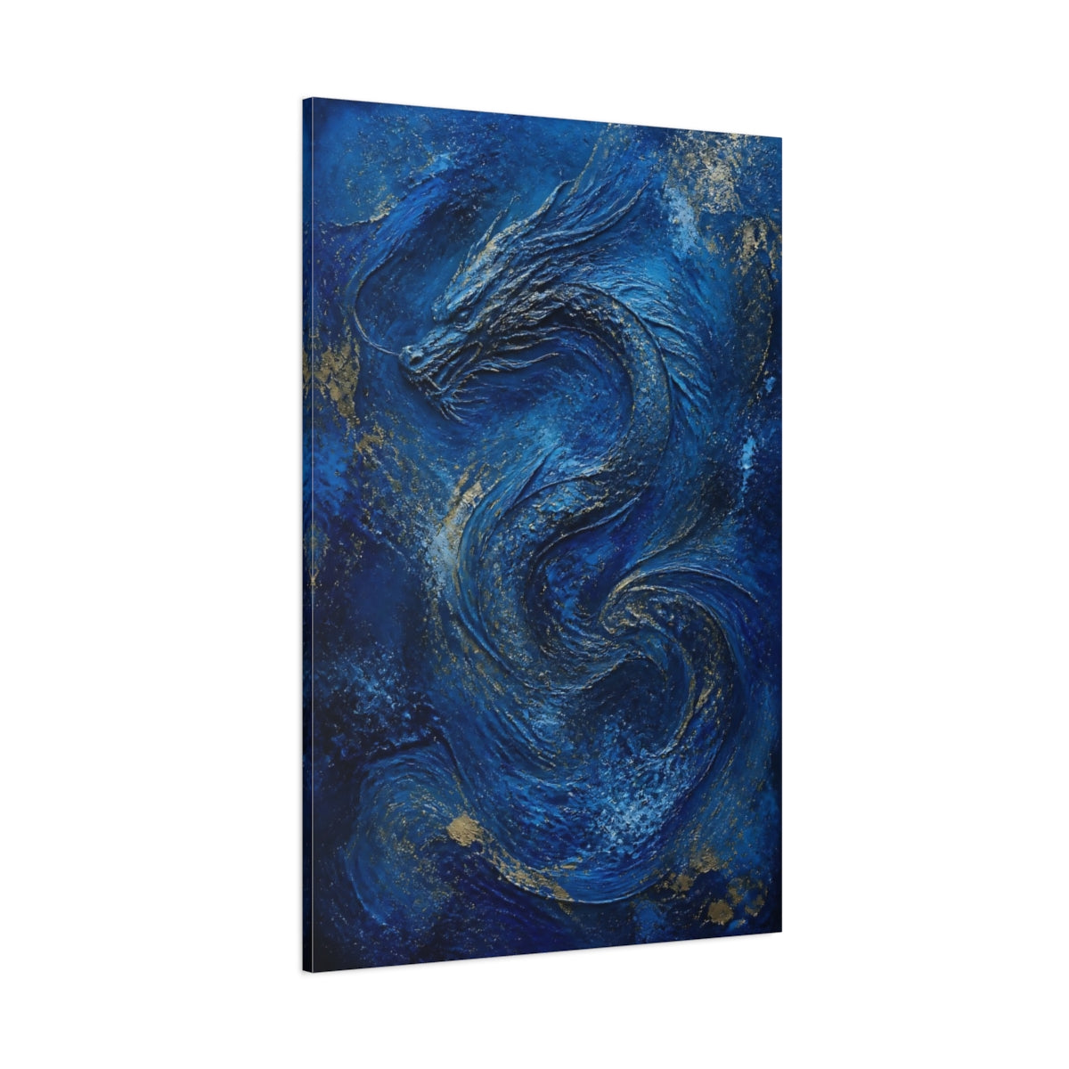Side Mockup 1. Abstract Blue Dragon shown as canvas print