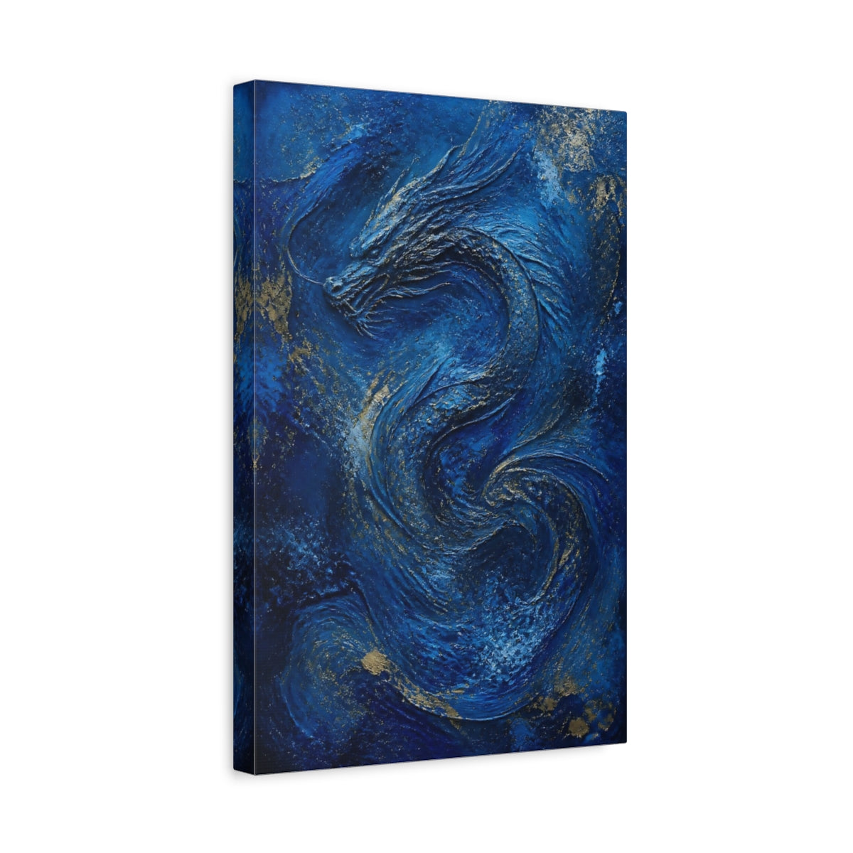 Side Mockup 4. Abstract Blue Dragon shown as canvas print