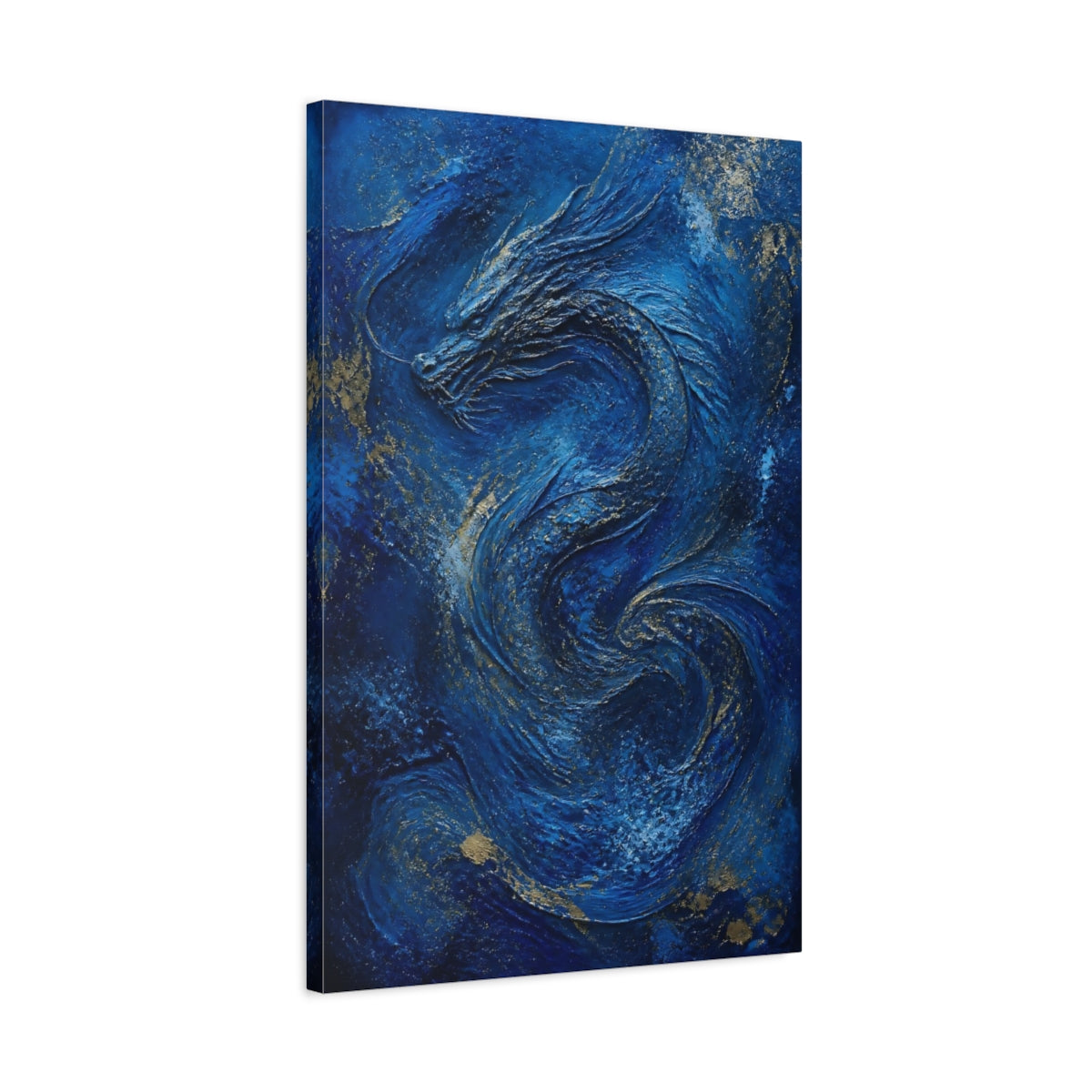 Side Mockup 2. Abstract Blue Dragon shown as canvas print