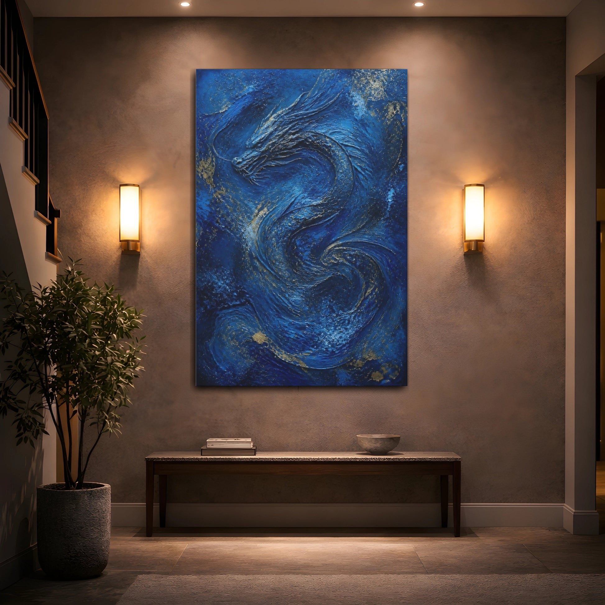 Mockup 2. Abstract Blue Dragon shown as canvas print