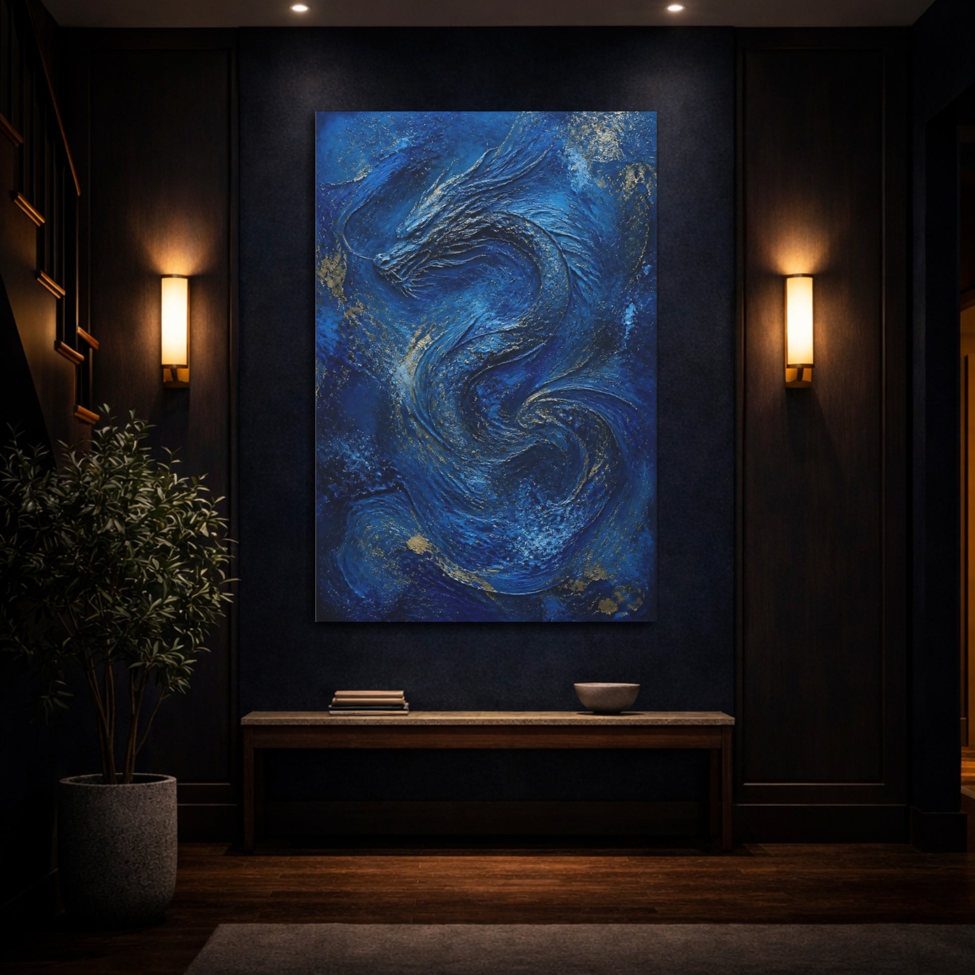 Mockup 4. Abstract Blue Dragon shown as canvas print