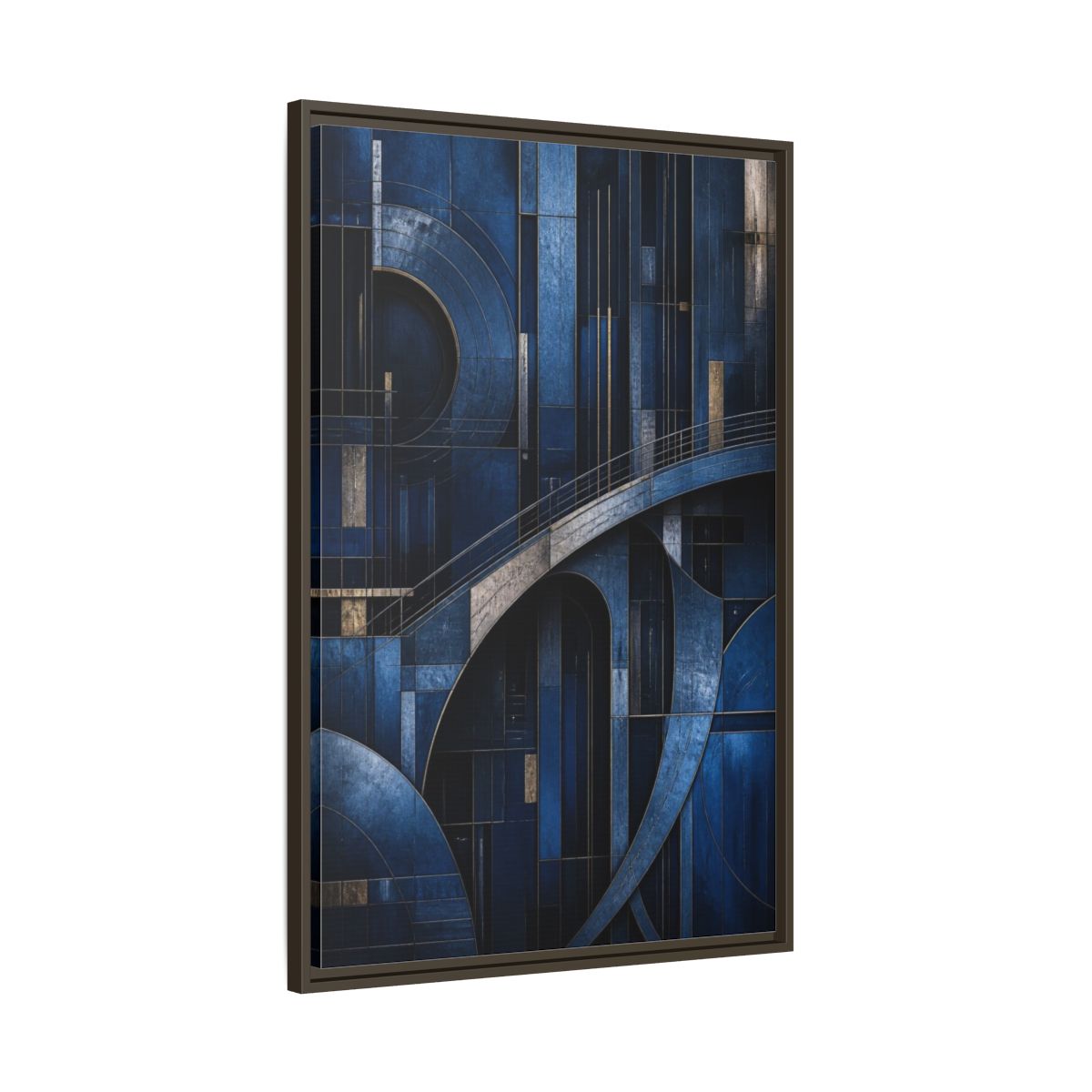 Main Mockup. Abstract Blue Geometry shown as framed canvas print