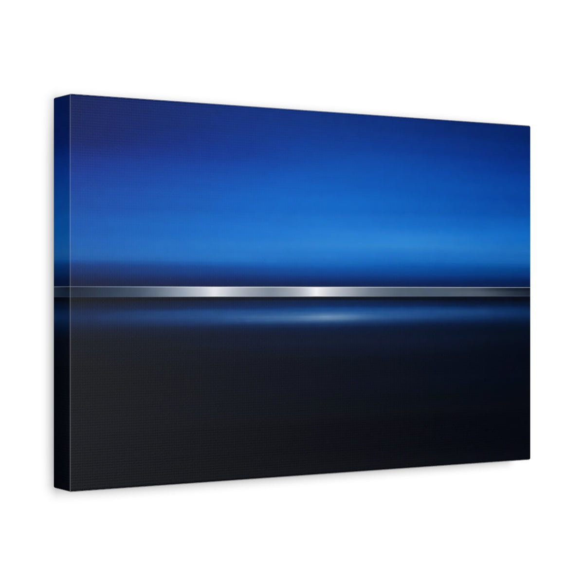 Side Mockup 4. Abstract Blue Gradient Blue And Silver shown as stretched canvas wall art