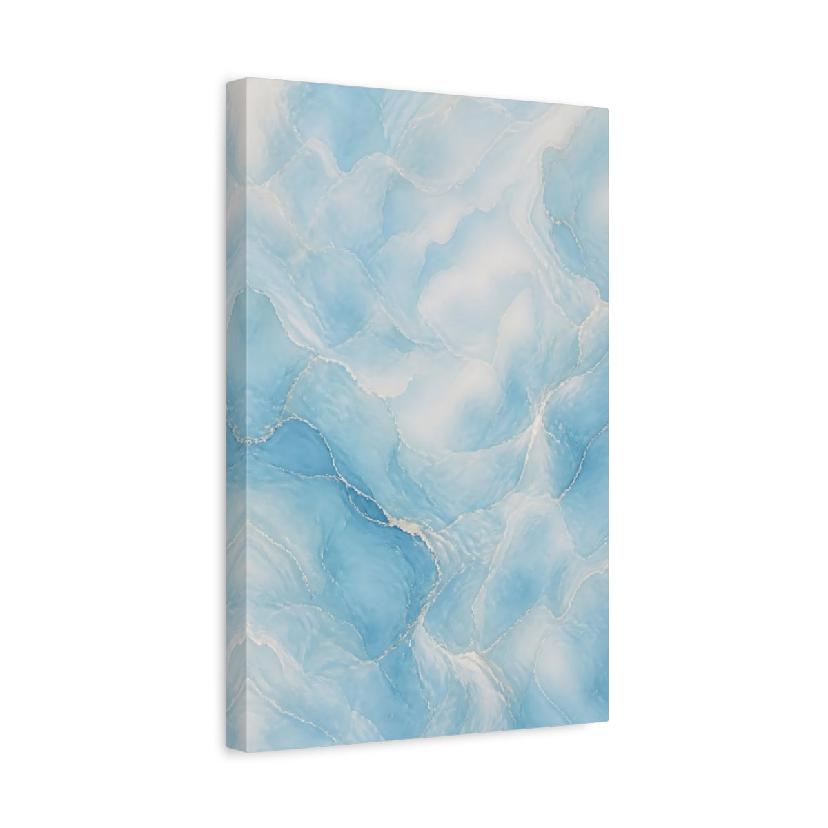 Side Mockup 4. Abstract Blue Marble Blue And White shown as stretched canvas wall art