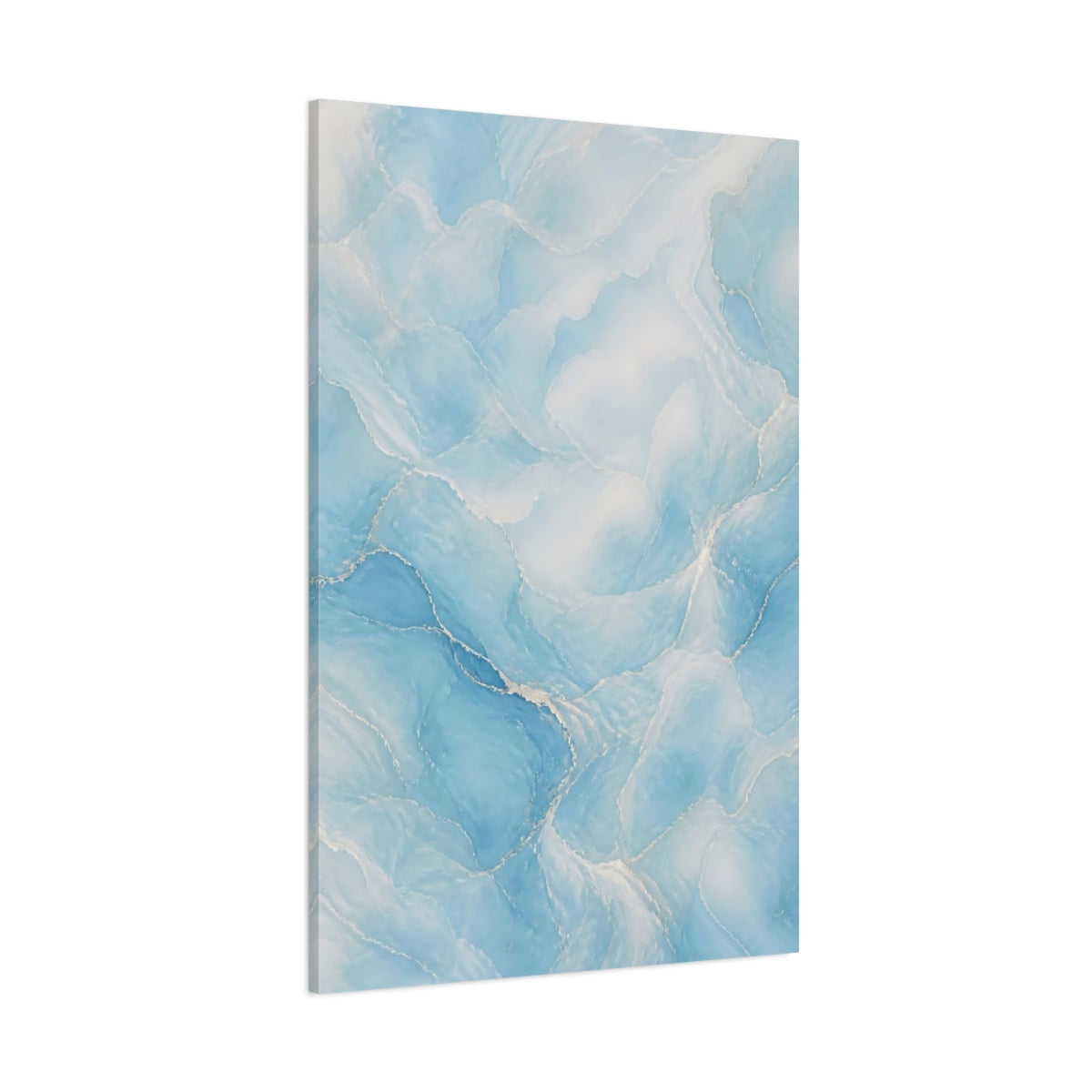 Side Mockup 1. Abstract Blue Marble Blue And White shown as stretched canvas wall art