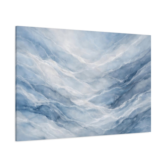 Main Mockup. Abstract Blue Marble Blue And White shown as stretched canvas wall art