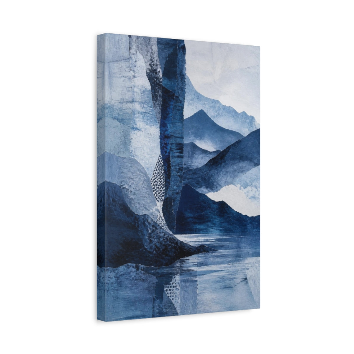 Side Mockup 4. Abstract Blue Mountain Horizon shown as canvas print