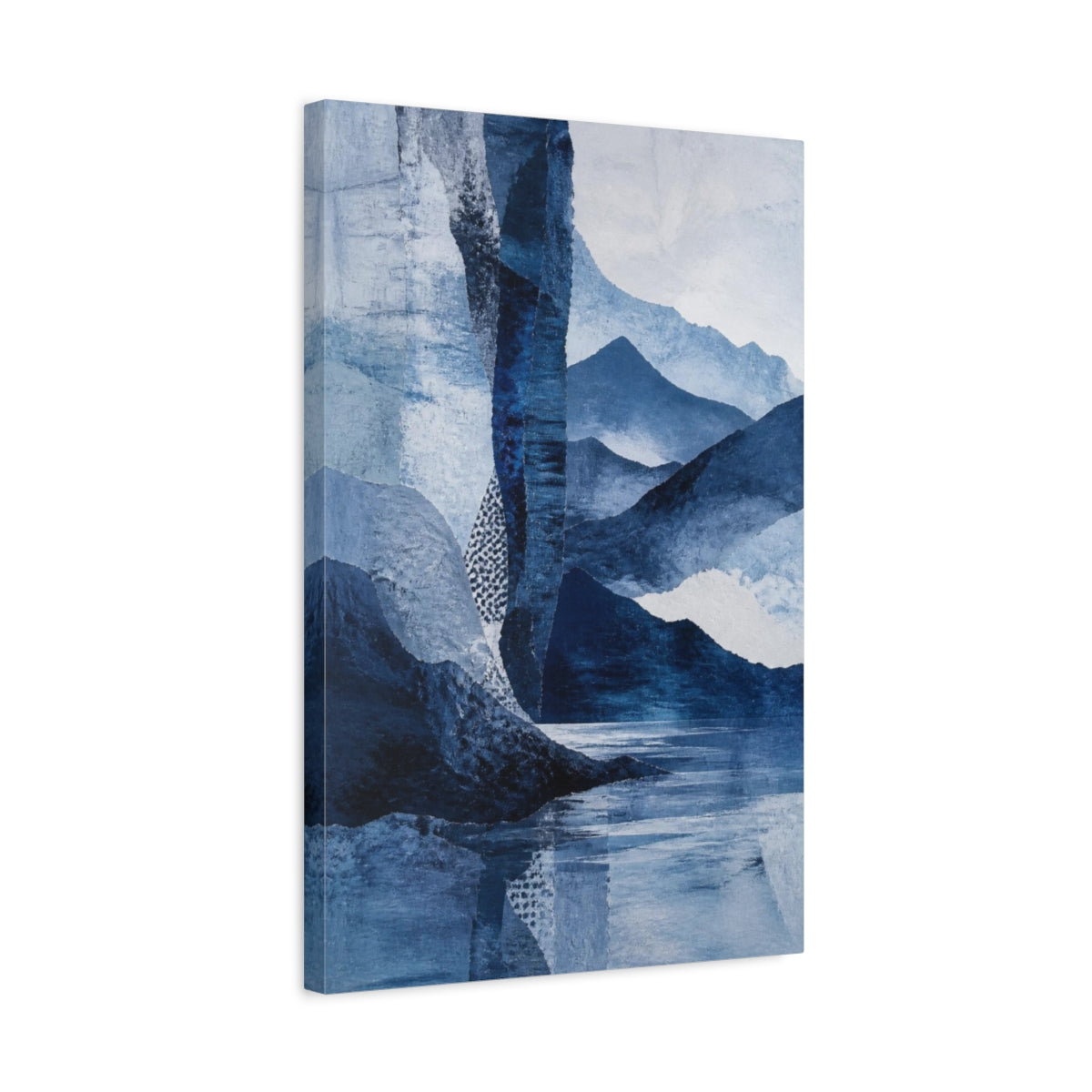 Side Mockup 3. Abstract Blue Mountain Horizon shown as canvas print