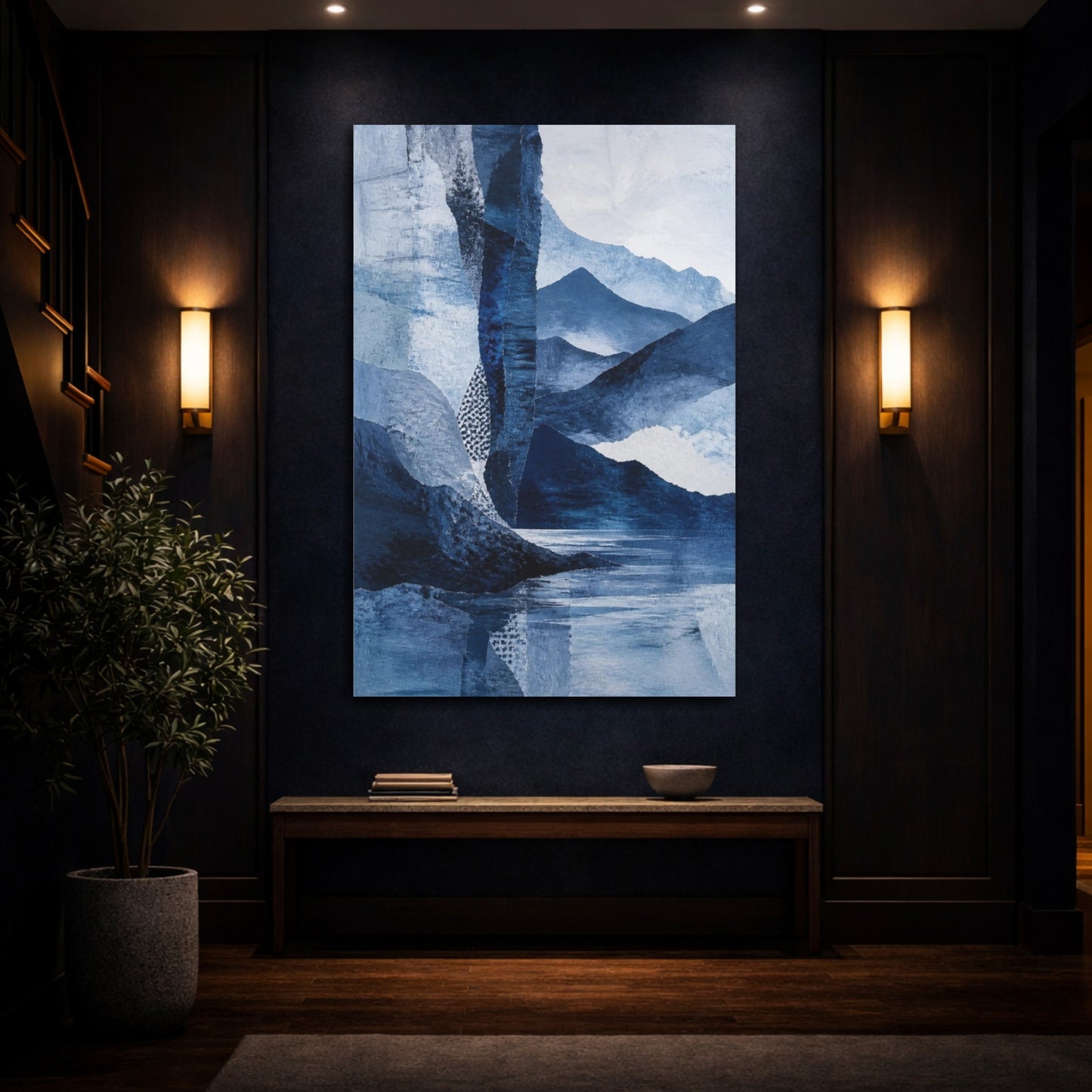 Mockup 4. Abstract Blue Mountain Horizon shown as canvas print