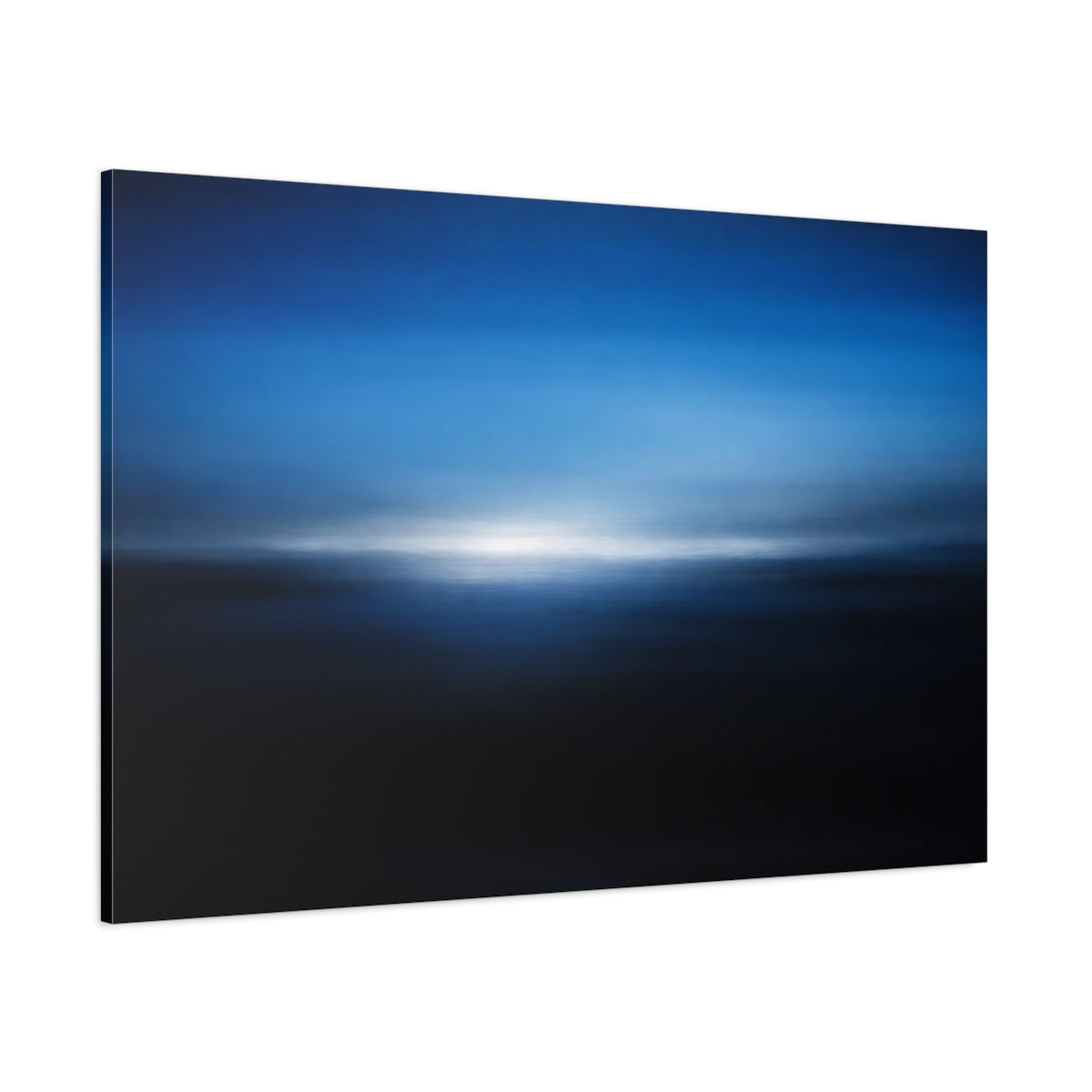 Main Mockup. Abstract Blurred Horizon Blue Abstract shown as stretched canvas wall art