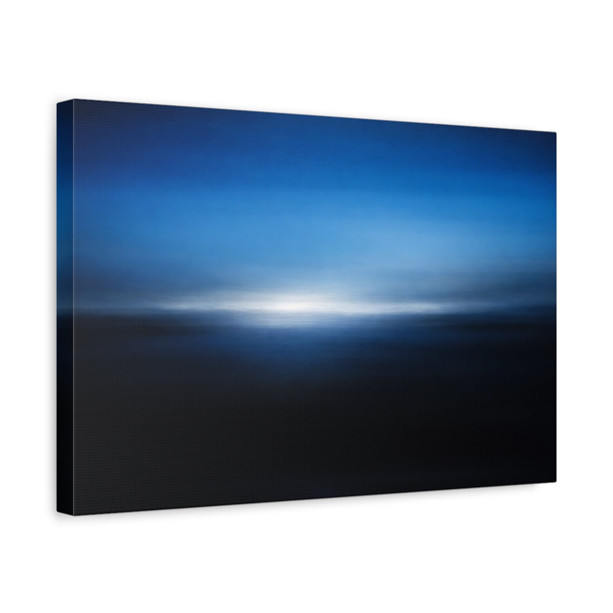 Side Mockup 4. Abstract Blurred Horizon Blue Abstract shown as stretched canvas wall art