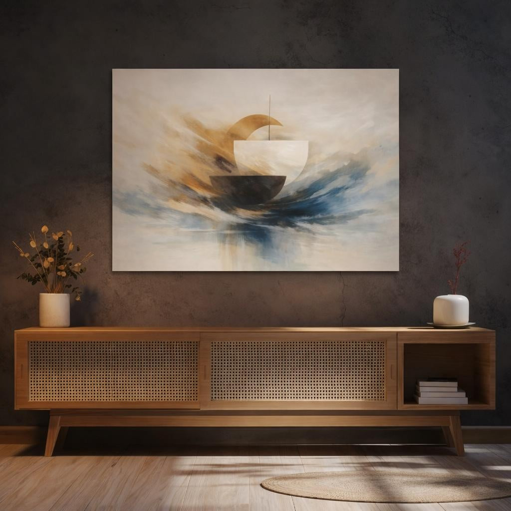 Abstract Boat Abstract Nautical shown as canvas wall art in a luxury executive office
