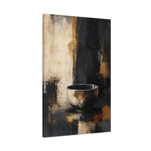 Main Mockup. Abstract Bowl Black And Gold shown as stretched canvas wall art