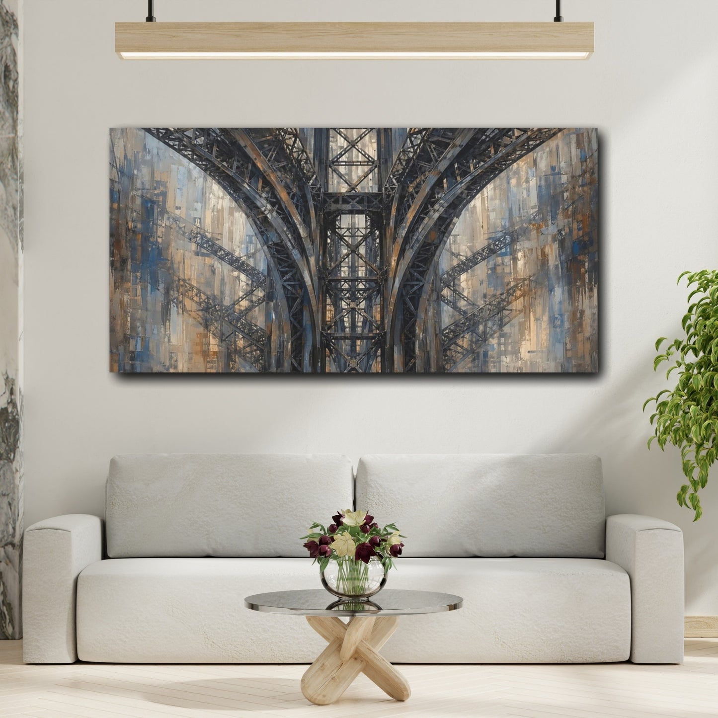 Mockup 3. Abstract Bridge Structure Gray And Brown shown as stretched canvas wall art