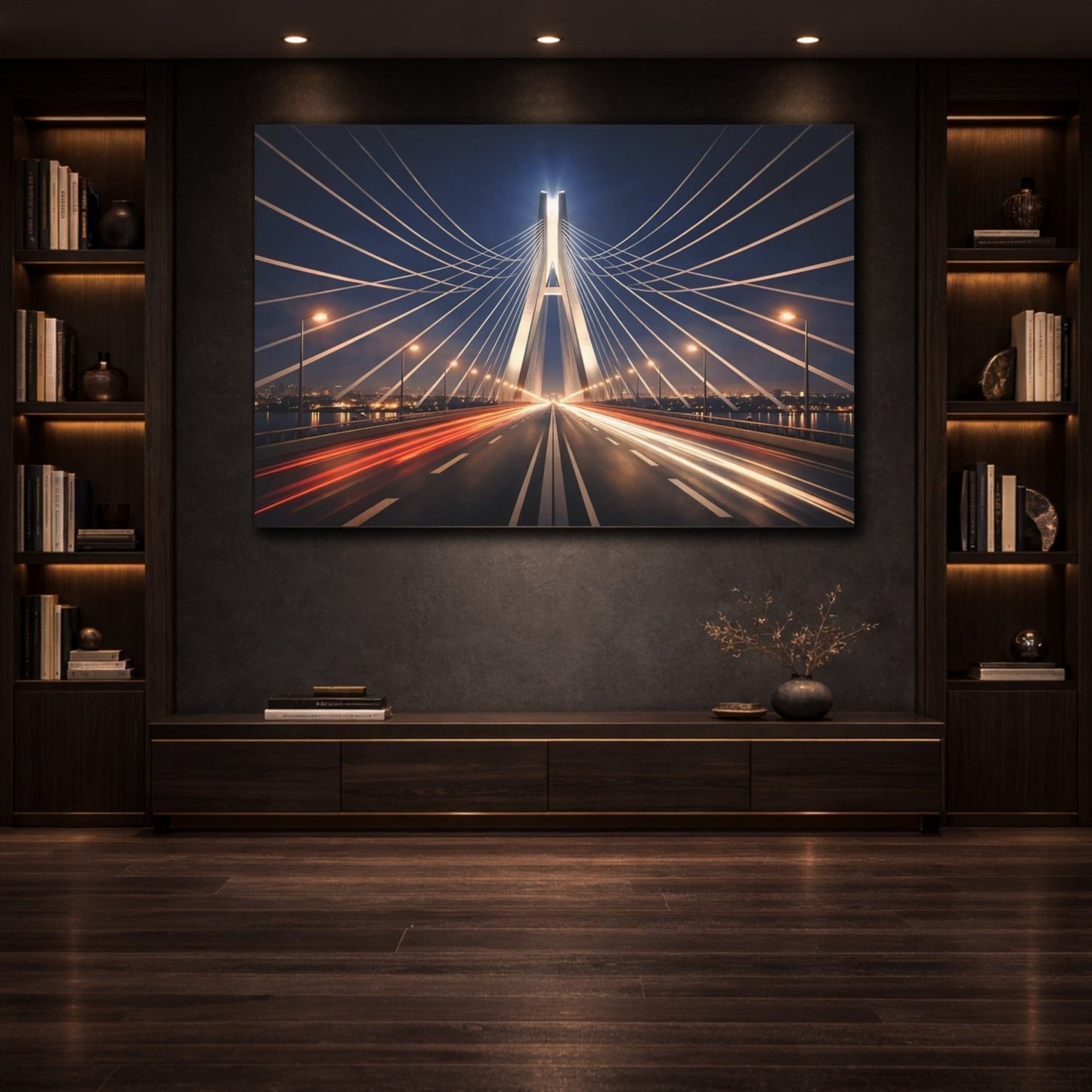 Abstract Bridge Urban Night - Canvas Wall Art Print - YesArtYes