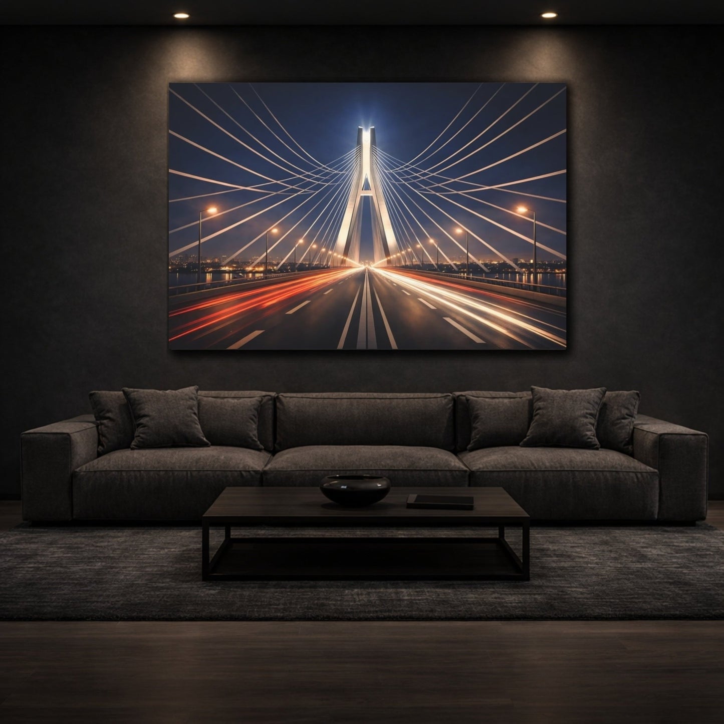 Abstract Bridge Urban Night - Canvas Wall Art Print - YesArtYes