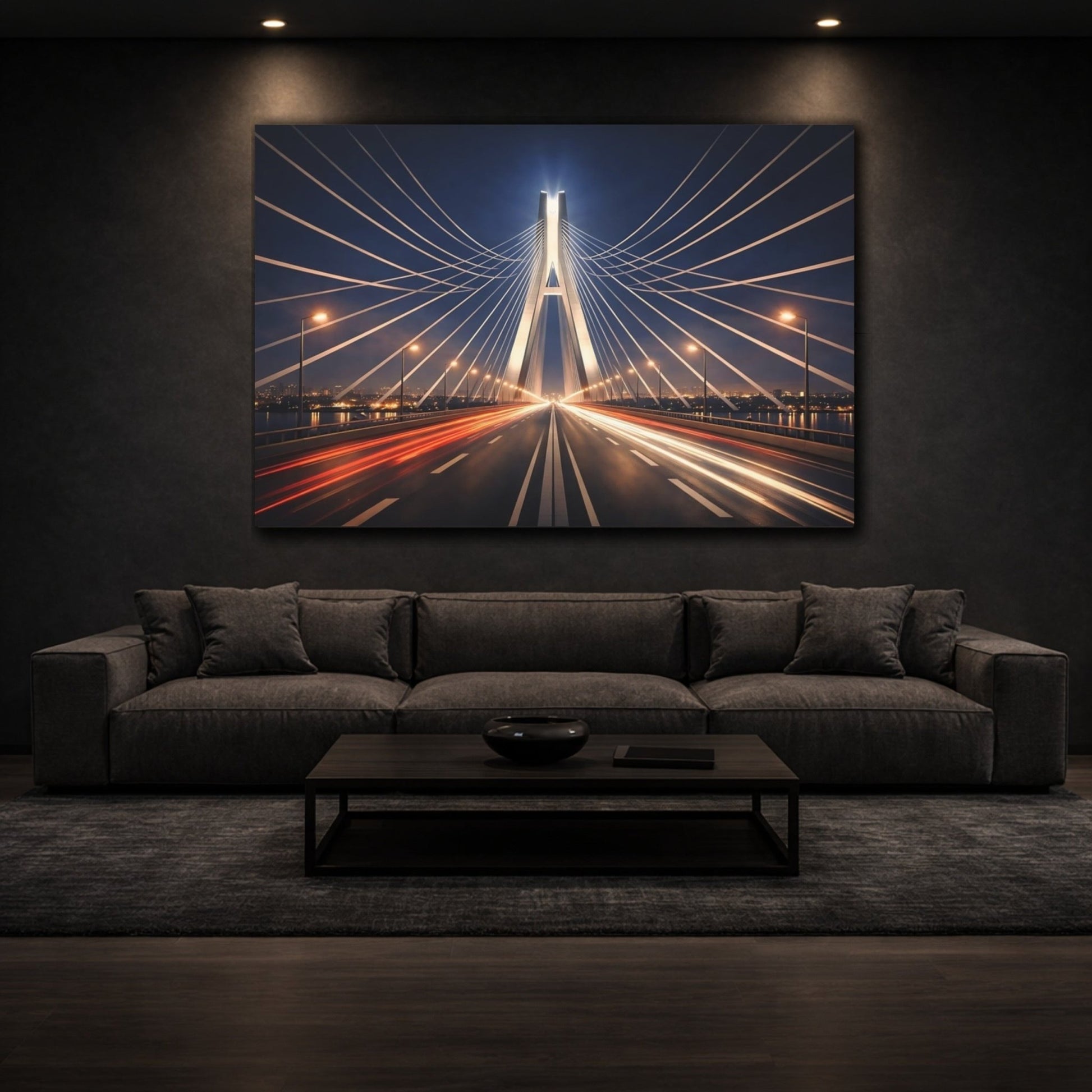 Abstract Bridge Urban Night - Canvas Wall Art Print - YesArtYes