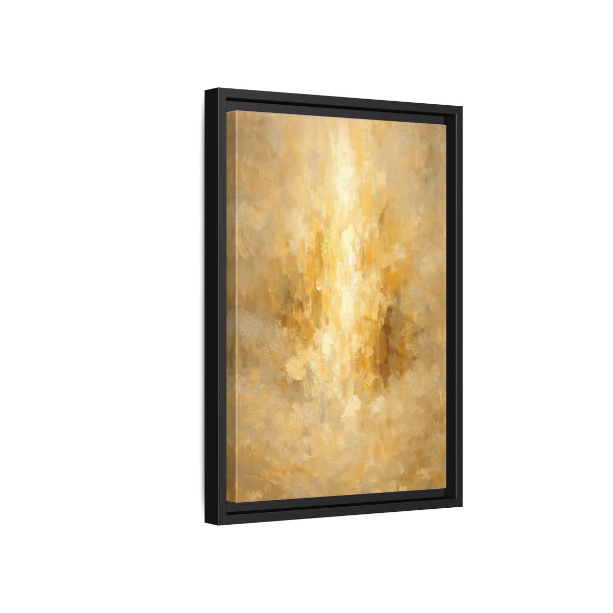 Side Mockup 6. Abstract Brushstrokes Golden Abstract shown as stretched canvas wall art