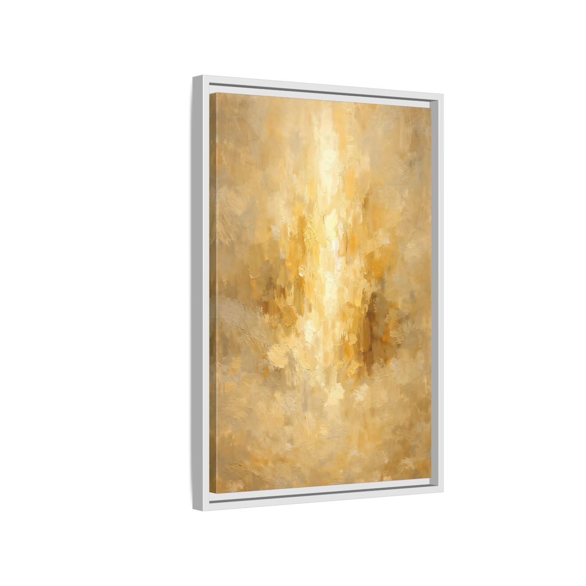 Side Mockup 1. Abstract Brushstrokes Golden Abstract shown as stretched canvas wall art