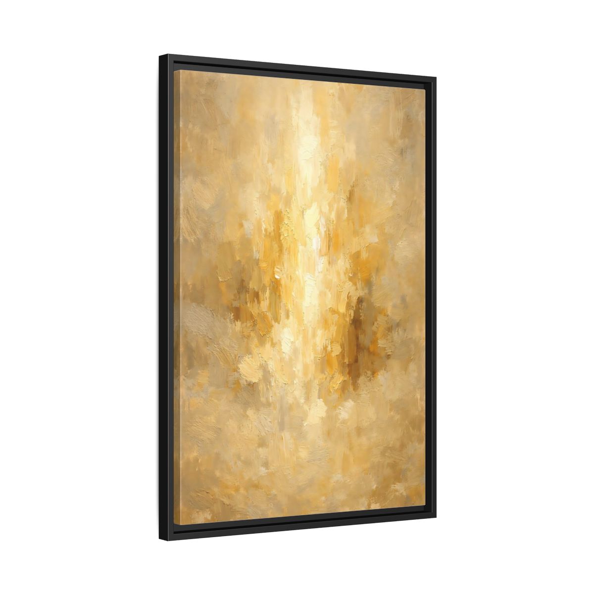 Side Mockup 14. Abstract Brushstrokes Golden Abstract shown as stretched canvas wall art