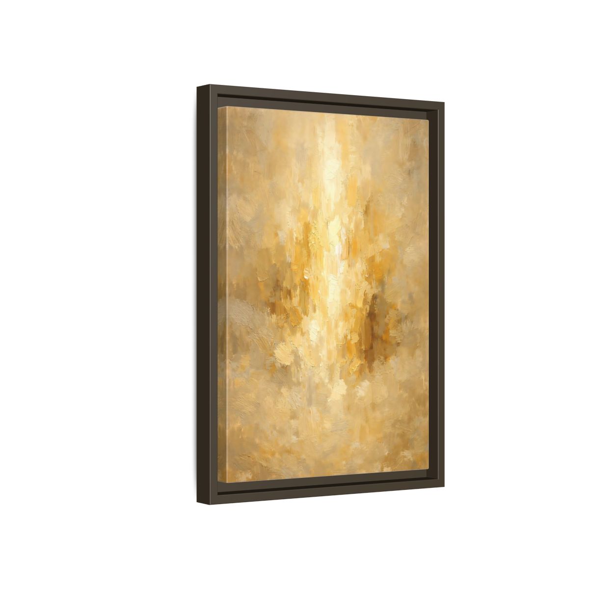 Side Mockup 5. Abstract Brushstrokes Golden Abstract shown as stretched canvas wall art