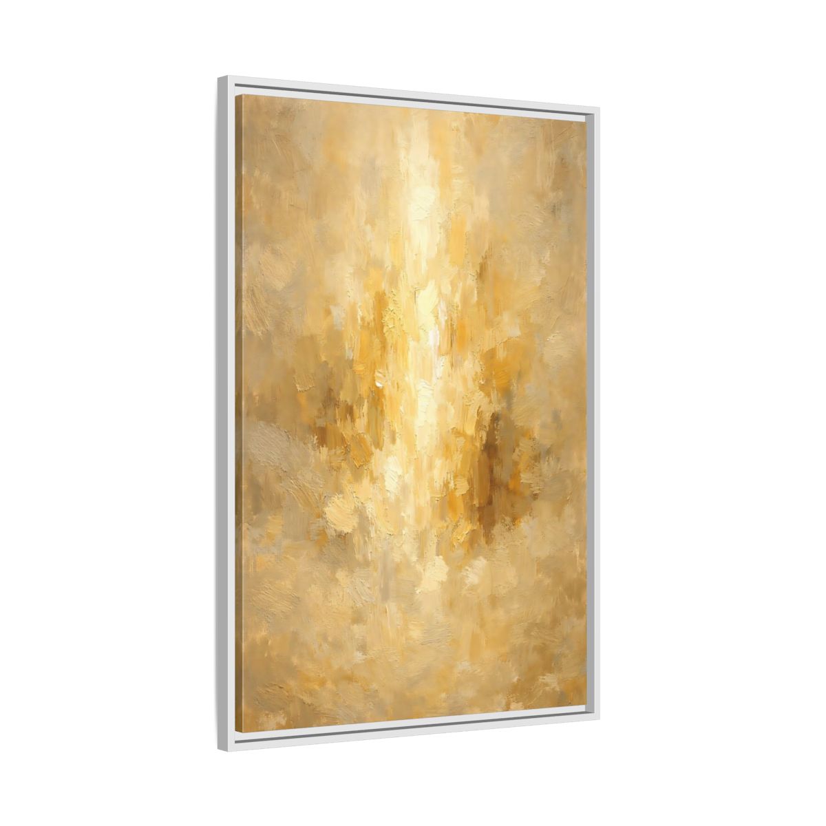 Side Mockup 9. Abstract Brushstrokes Golden Abstract shown as stretched canvas wall art