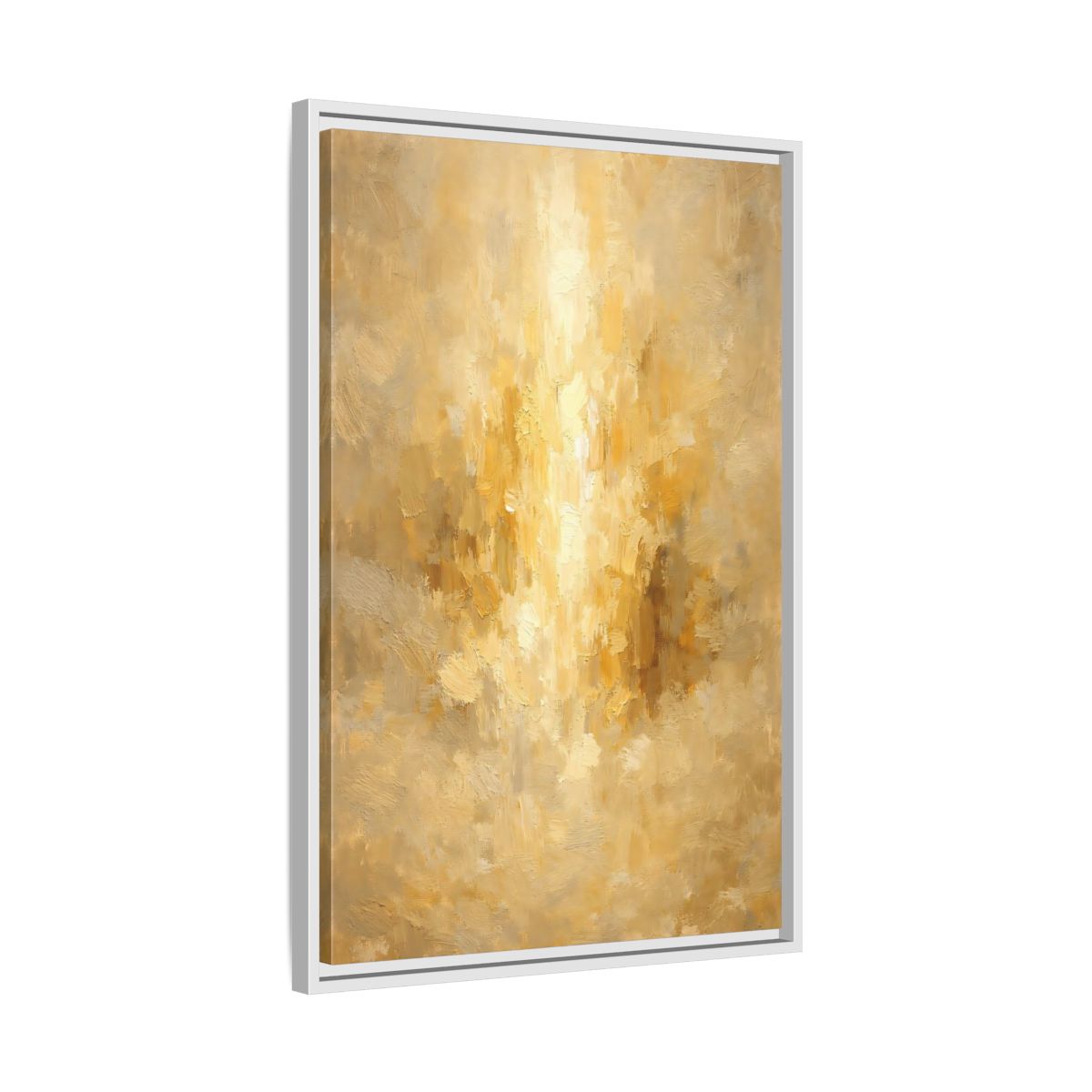 Side Mockup 11. Abstract Brushstrokes Golden Abstract shown as stretched canvas wall art