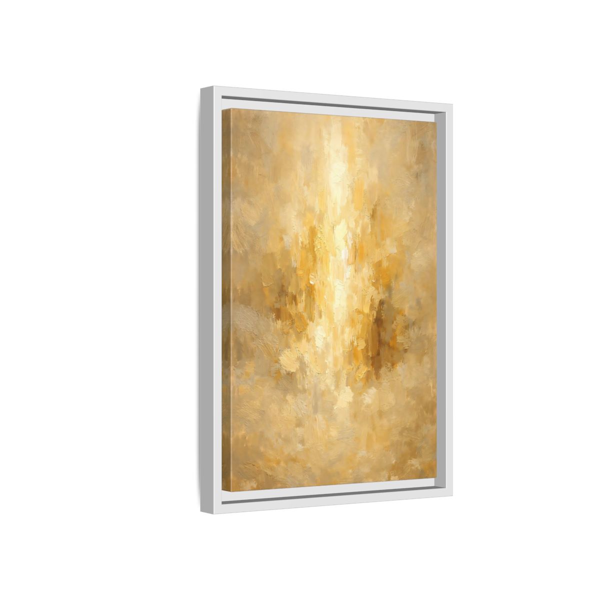 Side Mockup 4. Abstract Brushstrokes Golden Abstract shown as stretched canvas wall art