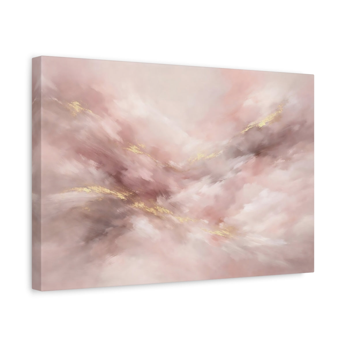 Side Mockup 4. Abstract Abstract Brushstrokes Pink Gold Abstract shown as stretched canvas wall art