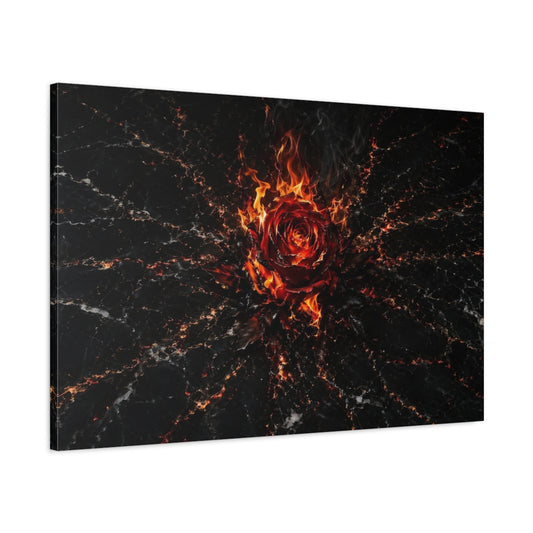 Main Mockup. Abstract Burning Rose Red And Black shown as stretched canvas wall art