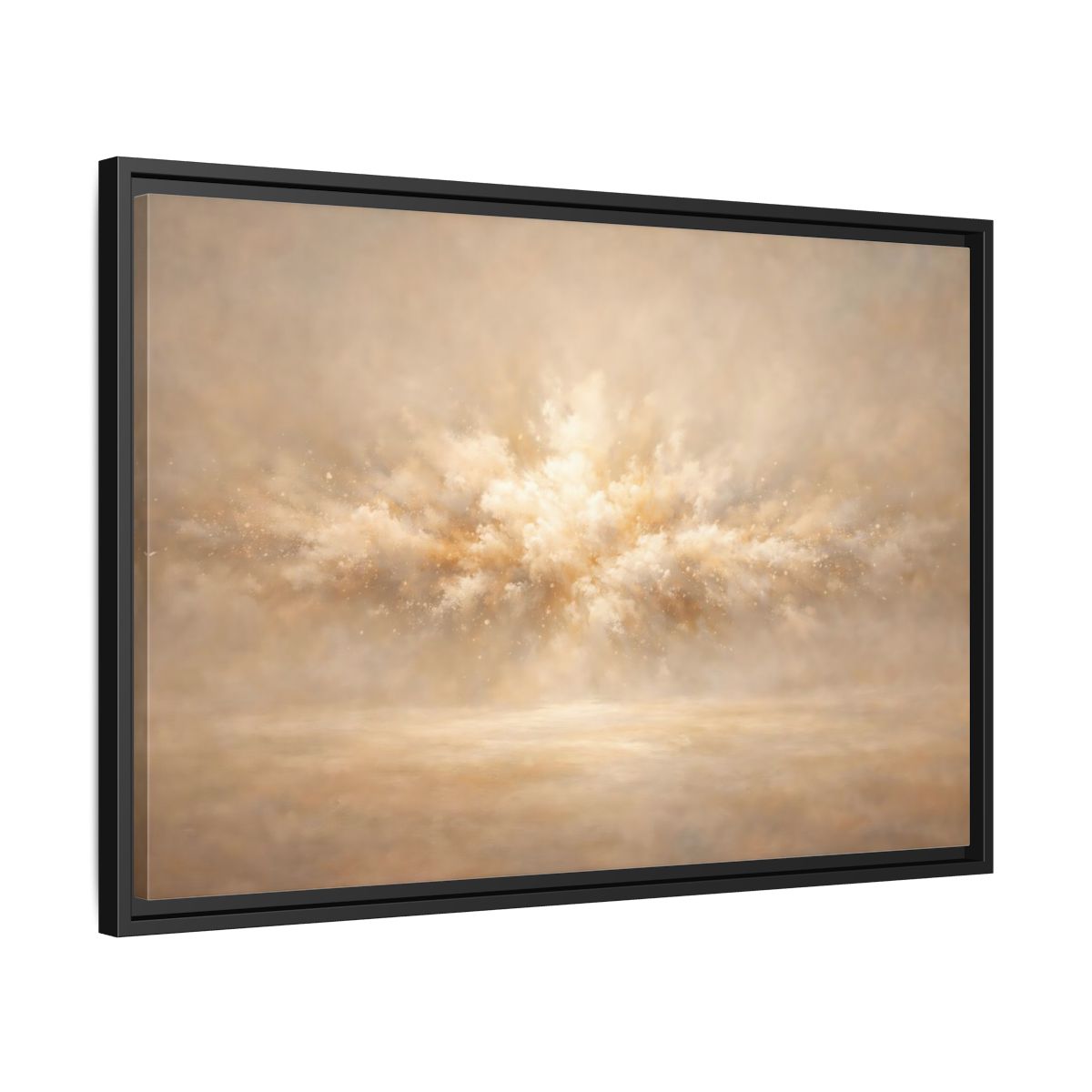 Side Mockup 14. Abstract Abstract Burst Beige And Gold shown as stretched canvas wall art